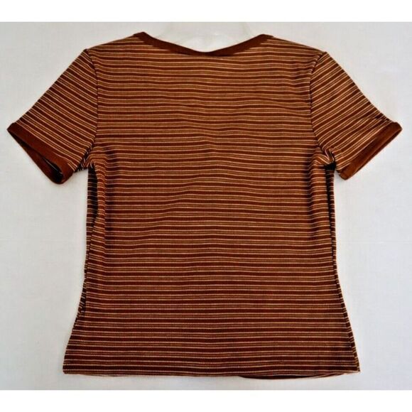 Self Esteem 13MPAQHP Women's Sz XS Glazed Ginger Striped Ribbed V-Neck Knit Tee - Picture 4 of 5